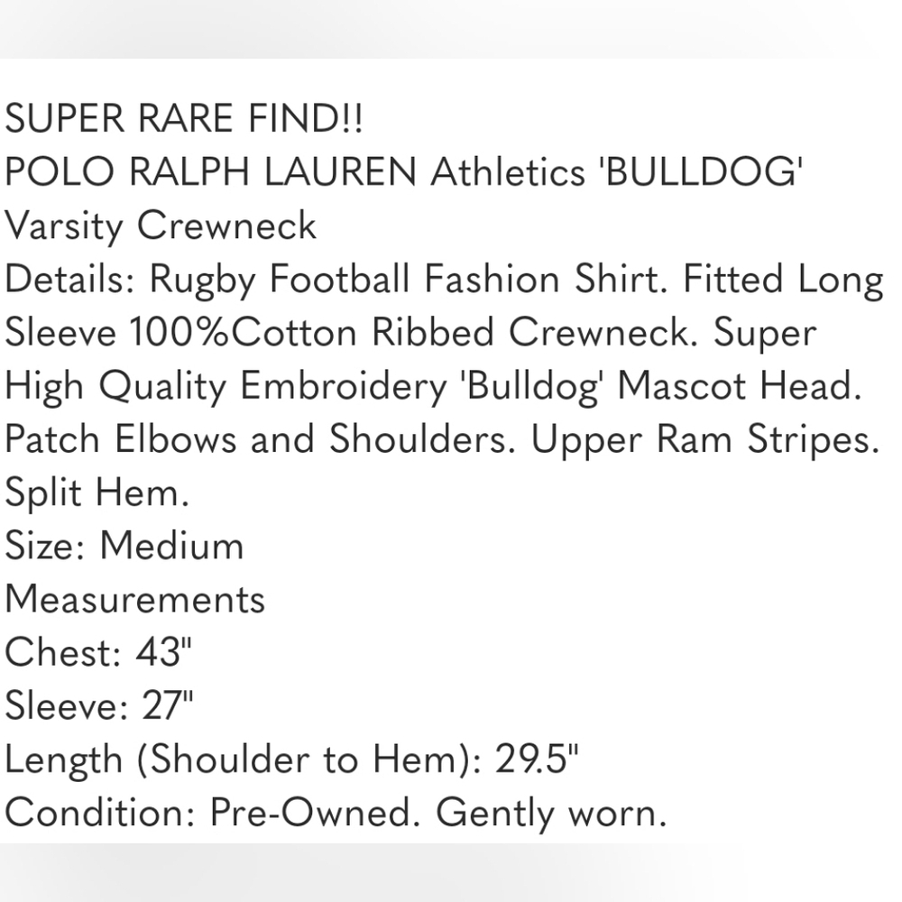 Ralph Lauren Polo 'Bulldog' Crewneck Rugby Varsity Shirt - Picture 9 of 9
